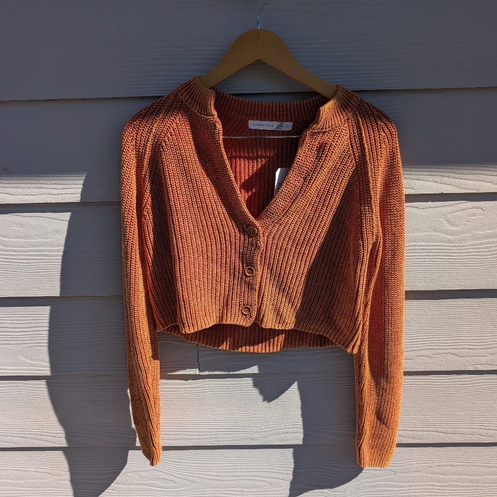 Altar'd State Cardigan NWT Size S Orange Brown Buttons Knit Cropped - Picture 3 of 5